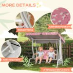 Kids Porch Swing, 2-Seater Patio Swing Bench with Safety Belts, Adjustable Canopy for Backyard, Garden, Pink - Image 6