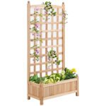 Wooden Raised Garden Bed with Trellis, Outdoor Planter Box with Drainage Crevices for Climbing Vine Plants Flowers, 24" x 12" x 49"