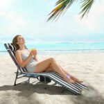 Folding Outdoor Chaise Lounge Chair Tanning Chair with 5-Level Adjustable Back, Side Table, Pillow, Pocket, Blue White - Image 8