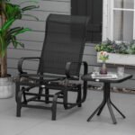 Outdoor Patio Sling Fabric Swing Glider Rocker Chair with Smooth Rocking Arms, Black - Image 2