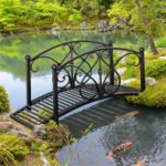 Garden Bridge 3.3FT, Decorative Classic Backyard Pond Bridge with Safety Railings Black - Image 2