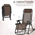 Outdoor Rocking Chairs, Foldable Reclining Zero Gravity Lounge Rocker with Pillow, Cup & Phone Holder, Combo Design with Folding Legs, Brown - Image 4
