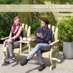 2-Seat Wooden Garden Bench with Table, Umbrella Hole, High Backrest, Armrests for Backyard, Patio, Garden, Natural Wood - Image 4