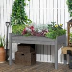 48" Raised Garden Bed, Elevated Wooden Planter Box with Holes for Vegetables, Herb, Flowers for Backyard, Dark Gray - Image 2