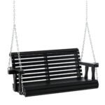 Porch Swing with Chains and Cupholders, 2 Person Wooden Patio Swing Chair, 440 lbs. Weight Capacity, for Garden, Poolside, Backyard, Black