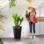 Tall Planters for Outdoor Plants Set of 3, 24 In Taper Planters with Drainage Holes, Rattan Decor Plant Pots for Indoor Outdoor Front Porch Patio Backyard, Black - Image 3