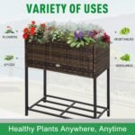 Raised Garden Bed, Elevated Planter Box with Rattan Wicker Look, Tool Storage Shelf, Portable Design for Herbs, Vegetables, Flowers, Brown - Image 4