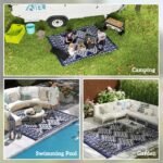 Reversible Outdoor Rug, Waterproof Plastic Straw with Carry Bag, 8' x 10', Blue & White Rhombus Border - Image 5