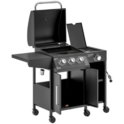 3 Burner Propane Gas Grill with Side Burner Barbecue Grill