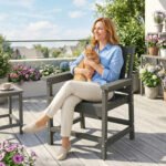 All-Weather Patio Chair, HDPE Patio Dining Chair, Heavy Duty Wood-Like Outdoor Furniture for Garden, Backyard, Deck, Porch, Lawn, Gray - Image 8