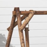 2-Seat Porch Swing with A-Frame Stand, Wooden Log Patio Swing Chair Bench with Wagon Wheel Armrests, Carbonized Brown - Image 8