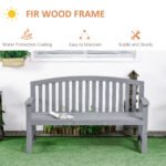 56" Outdoor Wood Bench, 2-Seater Garden Bench with Backrest and Armrest, Patio Bench for Patio, Porch, Poolside, Balcony, Gray - Image 5