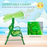 Kids Patio Swing, Adjustable Canopy Swing Glider, Kids Outdoor Swing Chair with 2 Seats, Seat-Belted Safety, Green - Image 4