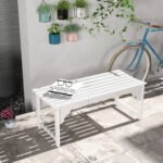 Slatted Wooden Garden Bench, Curved Seat Front Porch Bench, White - Image 2