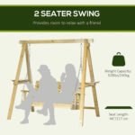 2-Seat orch Swing with Stand, Wooden Patio Swing Chair with Side Tables and Metal Chains, Outdoor Hanging Bench for Garden, Poolside, Backyard, Natural Wood - Image 4