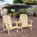 Fire Pit Seating, 2 Wooden Adirondack Chairs with Outdoor Table & Umbrella Hole, Wood 2 Person Adirondack Bench, Natural - Image 2