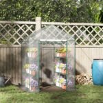 5' x 5' x 6' Mini Walk-in Greenhouse Kit, Portable Green House with 3 Tier Shelves, Roll-Up Door, and Weatherized Plastic Cover for Backyard Garden, Clear - Image 2