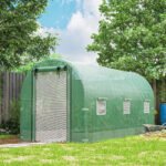 Hoop House Greenhouse, Walk-in Tunnel Greenhouse with 2 Support Rods, Zippered Roll-up Mesh Door, 14.6'x6.5'x6.6', Green - Image 2