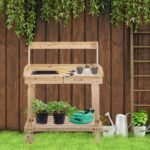 36" Wooden Potting Bench Work Table with 2 Removable Wheels, Garden Workstation with Removable Sink, Drawer & Large Storage Spaces, Natural - Image 2