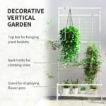Metal Tall Plant Stand with Trellis and Hanging Bar, Plant Holder for Indoor Outdoor Use, 35" x 12.8" x 74", White - Image 4