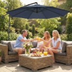 10 ft Offset Patio Umbrella with Cover, Hanging Cantilever Umbrella with 360° Rotation, Crank Handle, Tilt - Image 2