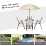 6 Piece Patio Dining Set for 4 with Umbrella, Outdoor Table and Chairs with 4 Folding Dining Chairs & Round Glass Table for Garden, Backyard and Poolside, Beige - Image 7