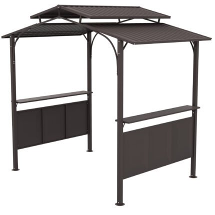 Outdoor Grill Gazebo, 8 ft x 5 ft, with Double Roof, Netting and Side Shelves