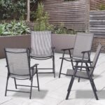 Set of 4 Outdoor Folding Chairs, Stackable Patio Dining Chairs with Armrests, Metal Frame, Gray - Image 2