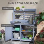Wooden Potting Bench with Storage, Aluminum Tabletop for Backyard, Patio, Balcony, Gray - Image 5