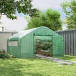 13' x 10' x 6.5' Tunnel Greenhouse Hoop House with Upgraded Galvanized Steel Frame and Large Windows, Green - Image 2