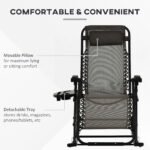 Outdoor Rocking Chairs, Foldable Reclining Zero Gravity Lounge Rocker with Pillow, Cup & Phone Holder, Combo Design with Folding Legs, Gray - Image 5