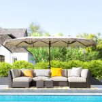15ft Rectangle Patio Umbrella UPF30+ Extra Large Outdoor Umbrella with Fringe and Crank Handle - Image 2