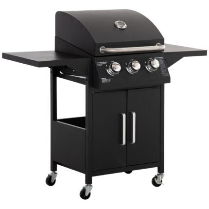 Outdoor 3 Burner Gas Grill Portable Barbecue w/ Wheels