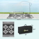 Reversible Outdoor Rug, Waterproof Plastic Straw with Carry Bag, 9' x 12', White & Black Toothed Rhombus - Image 3