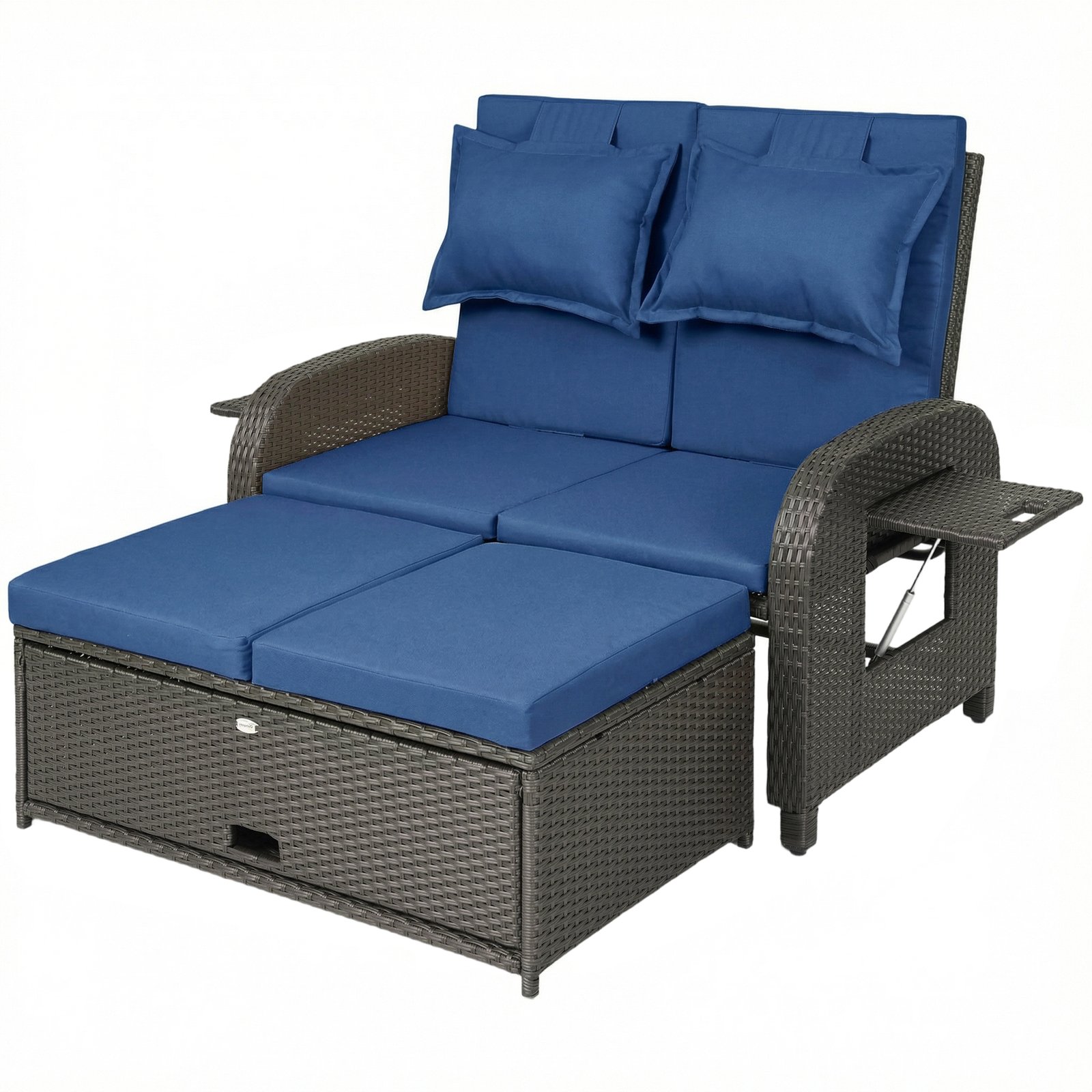 bpGf6a19dafebfcb1.jpg Patio Rattan Daybed, Wicker Outdoor Daybed with Storage Ottoman, Loveseat w/ Adjustable Backrest, Navy Blue - Image 1