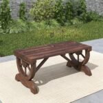 2-Person Wooden Garden Bench, Outdoor Wagon Wheel Porch Bench for Backyard Garden, Support 550 LBS, Rustic Country Style Patio Furniture, Brown - Image 8