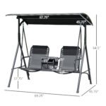 2-Seat Outdoor Porch Swing, with Pivot Storage Table, Cup Holder, & Adjustable Overhead Canopy, Stand's Skid-Resistant Feet Pad, Breathable Mesh Seat, Steel Frame, for Patio, Black - Image 3