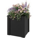 Raised Garden Bed Galvanized Planter Box Outdoor with Gloves for Gardening Vegetables, Flower, Herb, 1.4 x 1.4 x 1.5 ft, Black