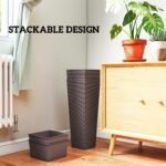 23.6 Inch Tall Planters for Outdoor Plants, Set of 2 Plastic Flower Pots with Drainage Holes, Brown - Image 8
