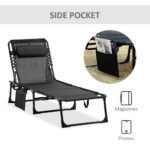 Reclining Chaise Lounge Chair, Portable Sun Lounger, Folding Camping Cot with Adjustable Backrest and Removable Pillow, for Patio, Garden, Beach, Black - Image 7