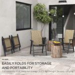 Set of 4 Outdoor Folding Chairs, Stackable Patio Dining Chairs with Armrests, Metal Frame, Light Mixed Brown - Image 5