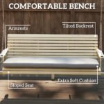 3 Seat Wooden Porch Swing with Stand, Patio Swing with Cushion, for Garden, Poolside, Backyard, Natural Wood - Image 5