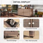 2-Tier Shelf PE Rattan Outdoor Bar Table, Glass Top Outdoor Serving Cart with Cabinet, Mixed Brown - Image 8