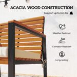Acacia Wood Outdoor Lawn Rocking Chair Set of 2, Outdoor Patio Rocking Chairs with Armrests, Cushion, Cream White - Image 6