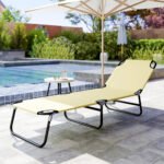 Folding Chaise Lounge Pool Chairs, Outdoor Sun Tanning Chairs with 5-Level Reclining Back, Steel Frame for Beach, Yard, Patio, Beige - Image 8