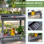 36'' Wooden Potting Bench Work Table with 2 Removable Wheels, Sink, Drawer & Large Storage Spaces, Gray - Image 4