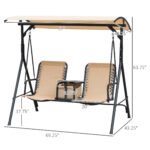 2 Person Porch Swing with Canopy, Storage Table, Cup Holder, Beige - Image 3