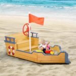 Kids Wooden Sandbox Pirate Ship Sandboat w/ Bench Seat Storage Space Ceder Wood - Image 2