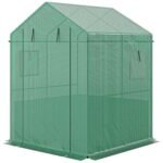 Greenhouse with Raised Garden Bed, Galvanized Steel Outdoor Greenhouse with Roll Up Door, 56" x 56" x 75", Dark Gray
