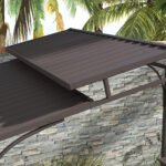 8'x5' BBQ Grill Gazebo, Outdoor Double Tiered Interlaced Polycarbonate Roof with Steel Frame, 2 Side Shelves, Brown - Image 6